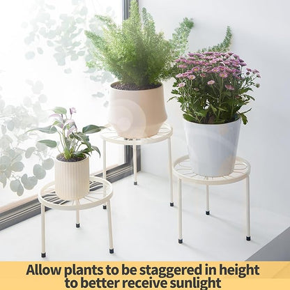 Plant Stand,5 Pack Heavy Duty Flower Pot Stands,Metal Decoration Racks,Round Plant Shelf for Planter Outdoor and indoor (White)