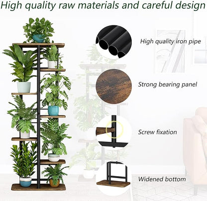 LINZINAR Plant Stand 7 Tier 8 Potted Multiple Flower Pot Holder Shelf Indoor Outdoor Planter Rack Storage Organizer for Patio Garden Corner Balcony Living Room (7 Tier-8 Potted, Black)