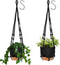 GARDIFE 8 Inch Hanging Planters with Macrame Plant Hanger for Indoor and Outdoor Plants, 2 Pack Large Self Watering Hanging Plant Pot with Basket Flower Pot with Drainage Hole, Black