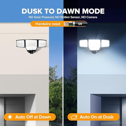 LUTEC 80W Dusk to Dawn Flood Lights Outdoor, 9000LM Super Bright LED Security Light with Photocell, IP65 Waterproof, 5000K Daylight, Hardwired 4 Heads Floodlight for Garage, Yard (Black)