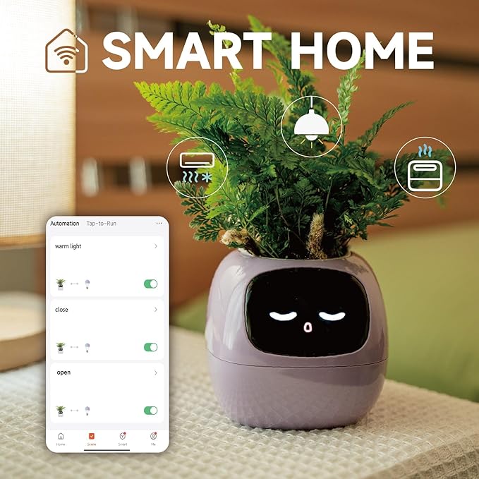 Planter Pot with WiFi App Watering, Purple Plastic, Modern Style