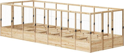 AMERLIFE Raised Garden Bed with Deer Proof Fence, 7.5Wx20Dx6H Outdoor Wooden Raised Garden Bed Planter with 19" Depth Planter Box
