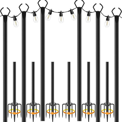 6 Pack String Light Poles,10 Ft Light Poles for Outside String Lights,Outdoor Lights Pole with Fork,Metal Poles Stand for Patio Deck Backyard