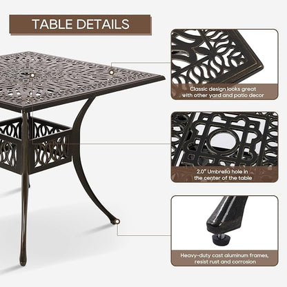 Patio Dining Table,Cast Aluminum Patio Table with Umbrella Hole, Outdoor Bistro Table for Backyard, Garden, Patio (35" Rectangle Dining Table)