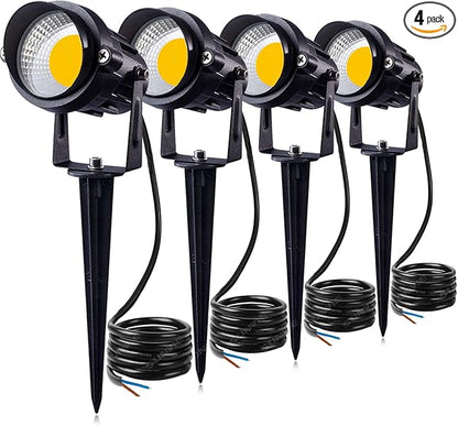 SUNVIE 12W LED Landscape Lighting Low Voltage (AC/DC 12V) Waterproof Garden Pathway Lights Super Warm White (900LM) Walls Trees Flags Outdoor Spotlights with Spike Stand (4 Pack)