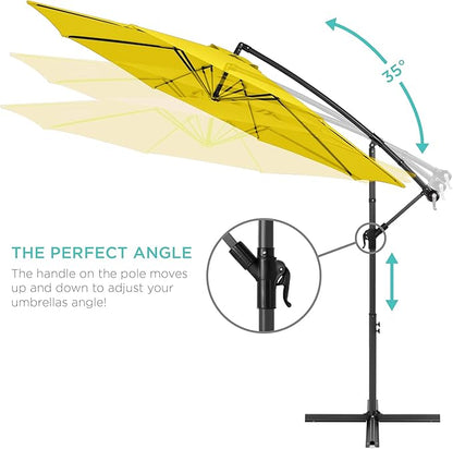 Best Choice Products 10ft Offset Cantilever Hanging Market Patio Umbrella, 8 Sturdy Ribs, Easy Adjustment - Yellow