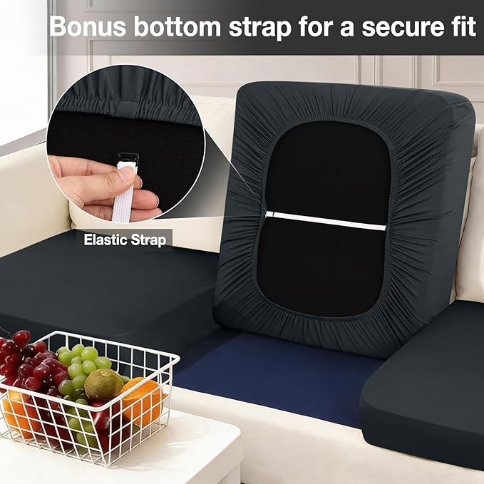 Cushion Covers 14-Piece Set in Dark Gray, Stretch Fit with Elastic Straps