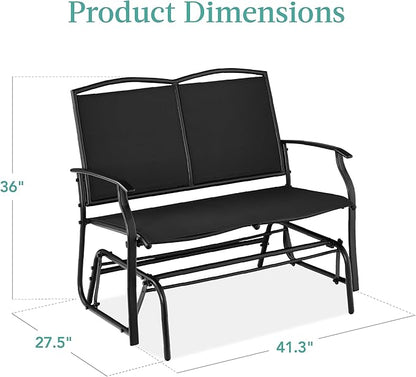 Best Choice Products 2-Person Outdoor Patio Swing Glider Steel Bench Loveseat Rocker for Deck, Porch w/Textilene Fabric, Steel Frame - Black