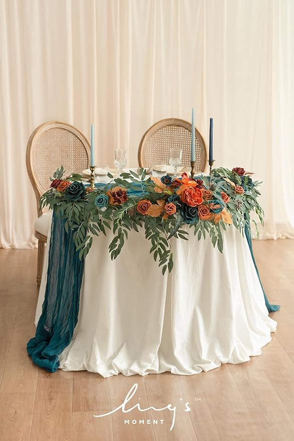 Artificial Flower Garland 6 Ft Eucalyptus and Rose, Dark Teal & Burnt Orange