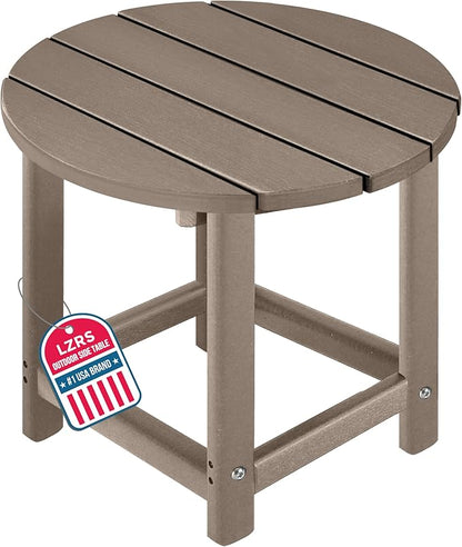LZRS Round Adirondack Patio Side Table End Table, Outdoor Side Tables for Patio, Backyard,Pool, Indoor Companion, Easy Maintenance & Weather Resistant(Weather Wood)
