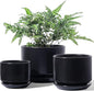 LE TAUCI Ceramic Plant Pots, 4.3+5.3+6.8 inch, Set of 3, Planters with Drainage Hole and Saucer, Indoor Flower Pot with Hole Mesh Pad, Gifts for Mom, Black