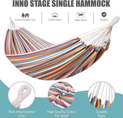 INNO STAGE Brazilian Hammock with Tree Straps - Cotton Hammocks Portable Hammock with Carry Bag for Backyard, Porch, Outdoor and Indoor Use Mixcolor