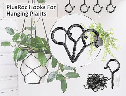 PlusRoc 40 Pack Ceiling Hooks for Hanging Plants Outdoor String Lights Heavy Duty, 2.2 Inch Eye Hook Screw in Cup Hooks Q-Hanger for Patio Lights, Wall Wood Fence Deck Mount(Black)