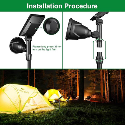 JSOT Solar Spot Lights Outdoor Waterproof, Outdoor Landscape Spotlights Flood Light for Pathway Path Driveway Backyard Decor 600 Lumen 18 LED Beads 2 Lighting Options(Warm White 2 Pack)