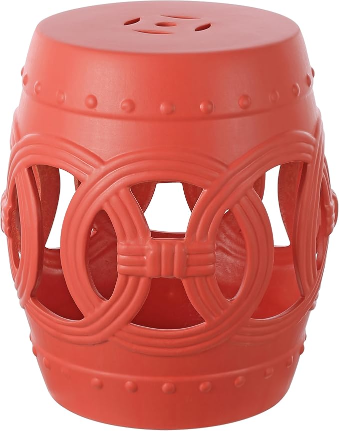 Decorative Garden Stool, Matte Coral Ceramic Plant Stand, 16 Inch