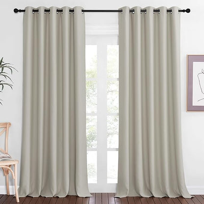 NICETOWN Patio Blackout Curtain Panels - Extra Wide Sliding Door Thermal Insulated Drape, Privacy Room Divider Curtain for Bedroom Office (Natural, 66 x 118 Inch Long)