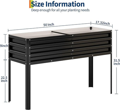 Galvanized Raised Garden Bed with Legs, 50×17×32 in Large Elevated Planter Box for Outdoor Plants, Sturdy Metal Raised Garden Beds for Vegetables, Flowers & Herbs, Backyard, Patio, Black