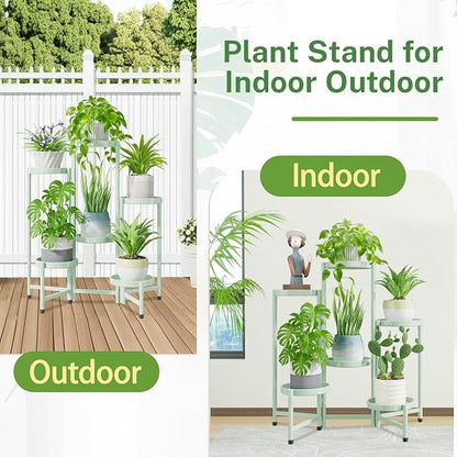 iDavosic.ly Plant Stand Indoor Outdoor, 6 Tier Corner Metal Flower Display Holder Shelf, Easy Assembly Folding Tall Orchid Rack for Patio Balcony Porch Garden Living Room House, Light Green