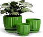 Ton Sin Ceramic Plant Pots,4"+5"+6" Inch,Green Flower Pots with Drainage Holes and Tray,Indoor Planters for Plants Pots,Home Office Decoration GIF for Plants,Succulent Pot Set of 3