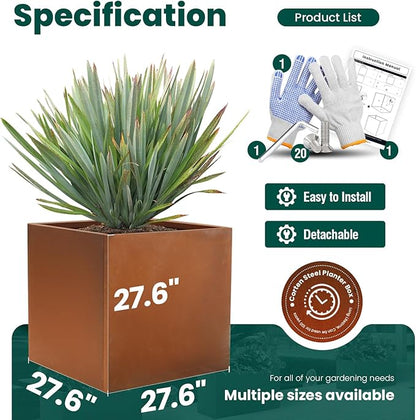 Corten Steel Planter Metal Square Planter 28 Inch Corten Planter Box Tall Cube Rustic Steel Planters for Outdoor Commercial Residential Garden Patio and Backyard