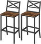 Bar Stools, Set of 2 Bar Chairs with Backrest and Footrest, 26" Tall Counter Bar Stools, Kitchen Breakfast Bar Chairs, Easy Assembly, for Dining Room, Rustic Brown BAHR0901N1