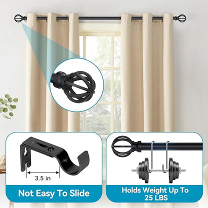 Curtain Rods for Windows 48 to 84, 2 Pack 5/8 Inch Black Heavy Duty Metal Curtain Rods Set - Rustic Decorative Drapery Rods with Brackets for Farmhouse, Bedroom