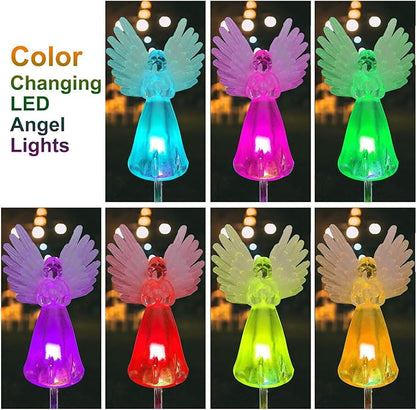 2 Pack Solar Angel Lights Outdoor Decor, Decorative Color Changing Waterproof LED Angel Stake Lights for Cemetery Grave Garden Patio Yard Art Lawn Decoration, Grave Markers, Memorial Gifts