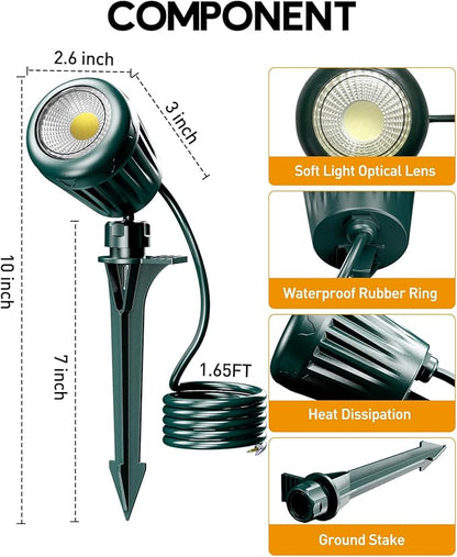 12V24V Low Voltage Landscape Lights Outdoor,6000K White LED Landscape Lights with 3 Color Lenses (Red,Yellow,Green),IP67 Waterproof Outdoor Spot Lights for Garden Passage Wall Tree Fence,2 Pack