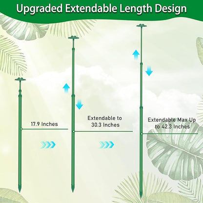Extendable Plant Stakes, Length Scalable from 17.9IN to 42.3IN Plant Support Stake, Orchid Sticks with Clips for Indoor Outdoor,Garden Stakes for Plant,Tomato,Vegetables,Monstera,Vine - 3Pack
