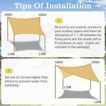 HappyTrends Sun Shade Sail,Heavy Duty UV Protection Beach Shade Canopy Wind sail,Tear and Rust Resistant Patio sail Shade for Yard Deck Lawn Garden Rectangle Sunshade(12'x 16',Sand)