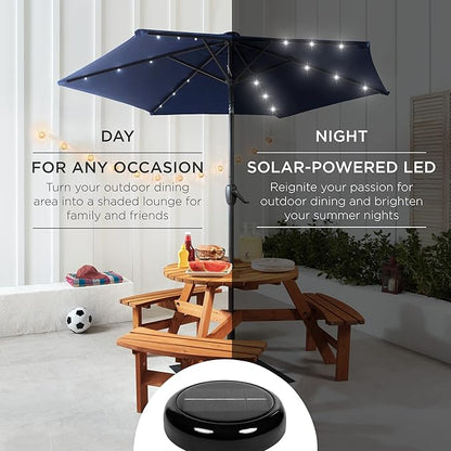 Best Choice Products 7.5ft Outdoor Solar Market Table Patio Umbrella for Deck, Pool w/Tilt, Crank, LED Lights - Navy Blue