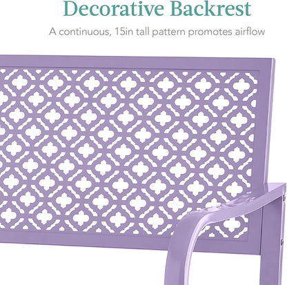Best Choice Products Outdoor Bench 2-Person Metal Steel Benches Furniture for Garden, Patio, Porch, Entryway w/Geometric Backrest, 790lb Capacity - Lavender