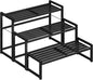 3-Tier Metal Plant Stand, Heavy Duty Waterproof Indoor Outdoor Stackable Shelf, Tall Flower Pot Holder & Display Rack for Garden, Black
