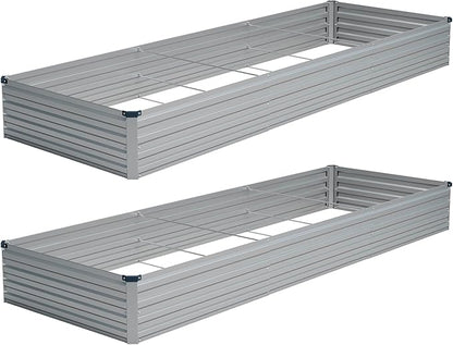 Vengarus 2 Pack 12x4x1FT Galvanized Raised Garden Bed Kit, Outdoor Metal Planter Box for Vegetables, Rectangular Steel Container, Easy Assembly (Sliver)