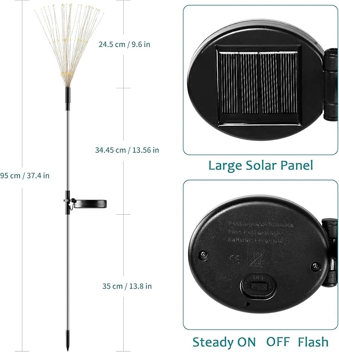 JJGoo Solar Firework Lights, 2 Pack 150 LEDs 2 Lighting Modes Solar Lights Outdoor Waterproof for Garden Patio Walkway Pathway Party Wedding Christmas Decorative - White