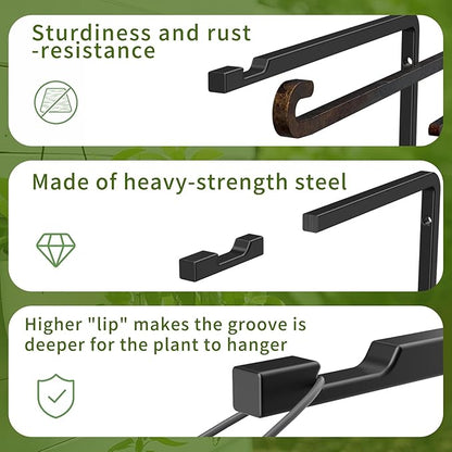 2 Pack 8 Inch Plant Hanger Hooks for Indoor Hanging Plants, Heavy Duty Steel Hanging Plant Brackets Wall Mount Hooks for Hanging Bird Feeders Flower Basket Wind Chime Solar Lanterns Outdoor, Black