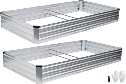 Galvanized Raised Garden Bed Outdoor | Metal Raised Garden Bed for Gardening 2Pack | Large Planter Box for Vegetables Flowers Fruits | Easy Assembly & Safety Design Flower Beds 8x4x1ft Silver