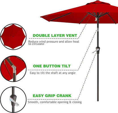 AreShark 9 FT Patio Umbrella for Outdoor, Outdoor Umbrella with Push Button Tilt and Crank, Outdoor Patio Umbrellas with 8 Sturdy Ribs for Market, Garden, Deck, Backyard, Pool (Cherry Red)