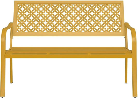 Grand patio 50" Outdoor Bench, Garden Benches with Anti-Rust Metal Powder Coated Frame, Patio Bench for Front Porch Park Outside Furniture Decor, Sunflower Yellow