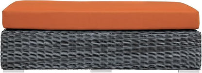 Modway Summon Wicker Rattan Outdoor Patio Sunbrella® Fabric Rectangle Ottoman in Canvas Tuscan