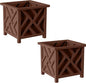Lattice Design Outdoor Planter Box 2-Pack - 14.75” Square 13” Tall Brown Decorative Plant Pots for Front Porch Decor - Flower Pots Outdoor Planters for Porch Patio or Garden Decor by Pure Garden