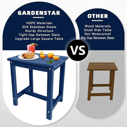Adirondack Square Side Table,one-Tier Outdoor end Table, Patio Side Table for Pool,Porch,Backyard,Relaxing Companion (Blue)