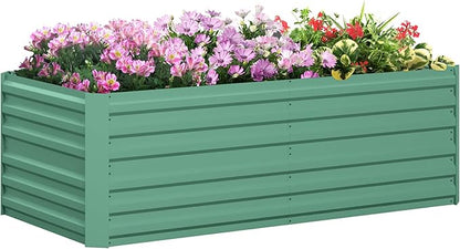 Outsunny Galvanized Raised Garden Bed Kit with Reinforcing Bars, Large and Tall Metal Planter Box for Vegetables, Flowers and Herbs, 6' x 3' x 2', Light Green
