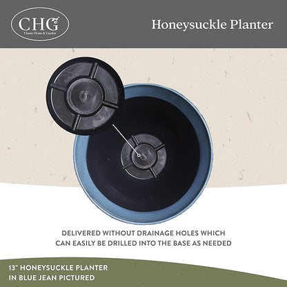 Classic Home and Garden Honeysuckle Resin Planters - Lightweight Indoor & Outdoor Plant Pots - UV-Resistant Plastic Flower Pots - Pot Planters for Flowers & Herbs (15" Blue Jean)