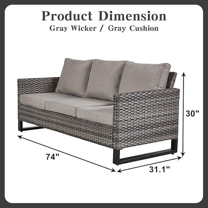 Belord 6 Piece Outdoor Furniture Patio Wicker Sofa Set, Oversize Outdoor Swivel Rocker Chairs with Rattan Ottomans, Conversation Sets Patio Furniture Come with Removable Washable Cushion Grey