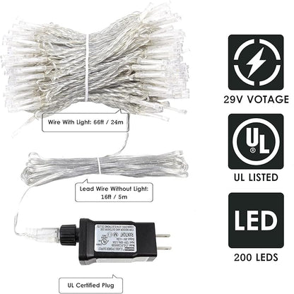 Connectable 200 LED Christmas Lights Indoor Outdoor with Timer, 66FT 13 Modes Multicolor String Lights Waterproof, Twinkle Fairy Lights Plug in Clear Wire for Christmas Tree, Bedroom, Classroom Decor