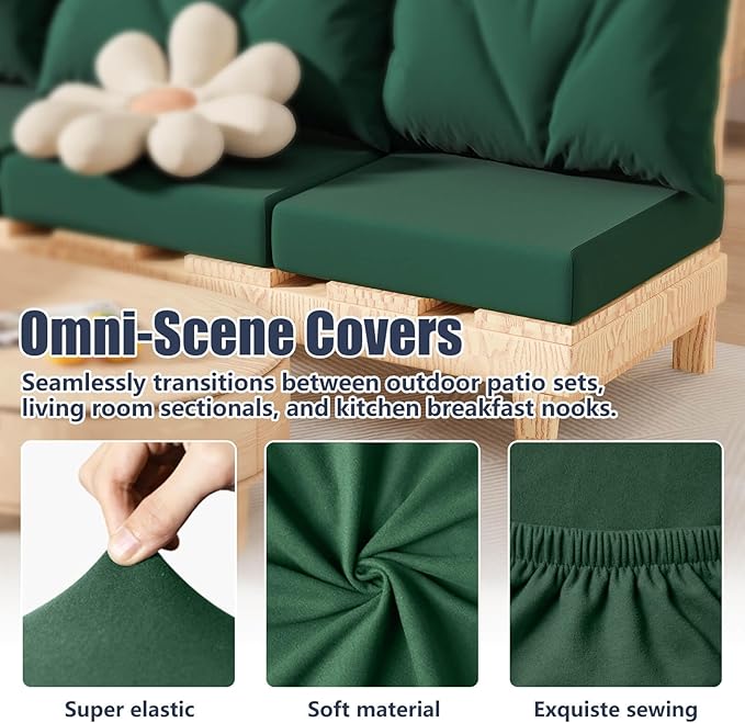 Cushion Covers in Dark Green, 8 Pack Stretch Fit Outdoor Use