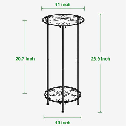 CASIMR Plant Stand Indoor Outdoor, Metal Rustproof Flower Shelf 2 Tier 23.9 inch, Tall Multiple Plant Pot Holder Rack for Garden Patio Living Room Corner Balcony, Black