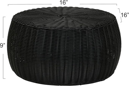 Household Essentials Handwoven Resin Storage Stool Ottoman, Black