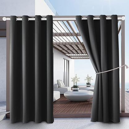 Waterproof Outdoor Curtain W52 x L63 - Grommet Top Sunlight Blocking Window Treatment Drapes Blackout Curtains for Home Bedroom Living Room Outdoor Patio Porch Pergola (Dark Gray, 2 Panels)